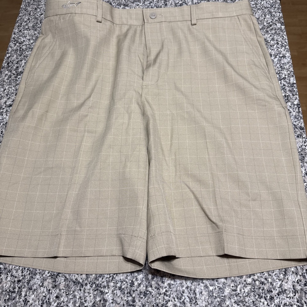 Greg Norman Men's Sz 36 Golf Shorts Brown Plaid Moisture Wicking Uv Protection